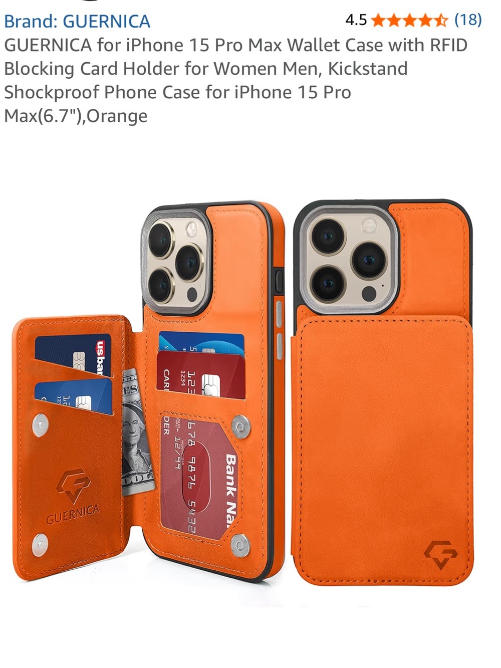 Orange Wallet Case for iPhone 15 Pro Max with RFID Protection